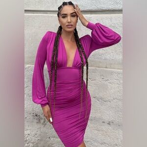 Fashion Nova Vibrant Pink Long Sleeve Dress